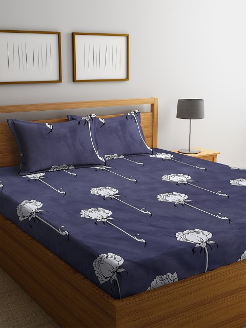 

NEUDIS Charcoal & White Floral 180 TC Polyester 1 King Bedsheet with 2 Pillow Covers
