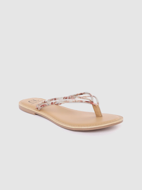 

Carlton London Women White & Beige Floral Print Open Toe Flats