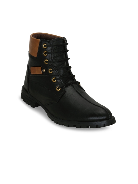 

Get Glamr Men Black Colourblocked Flat Boots Casual Shoes