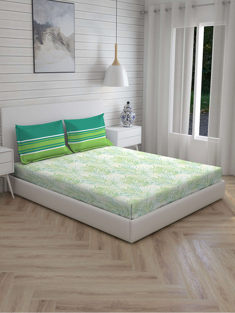

Boutique Living India Green Floral 144 TC Cotton 1 King Bedsheet with 2 Pillow Covers