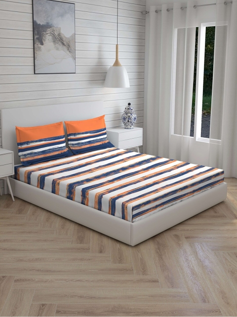 

Boutique Living India Blue & Off-White Striped 144 TC Cotton 1 King Bedsheet with 2 Pillow Covers