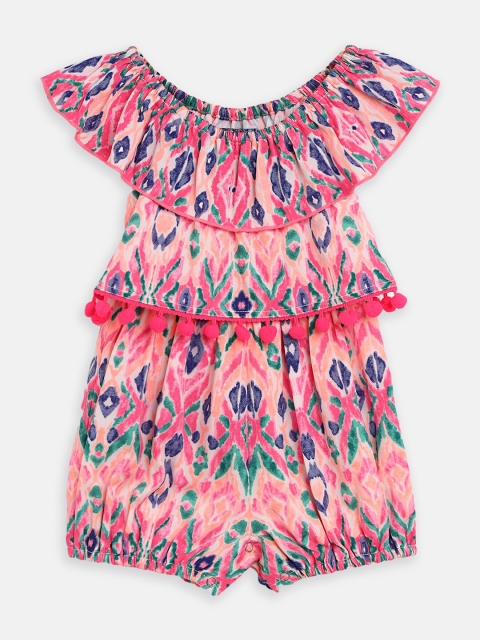 

Nauti Nati Girls Pink & Blue Printed Basic Jumpsuit