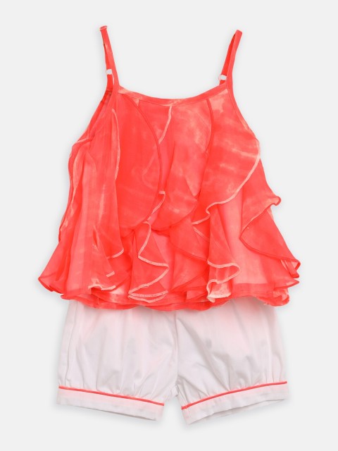 

Nauti Nati Girls Orange & White Solid Ruffled Top with Shorts