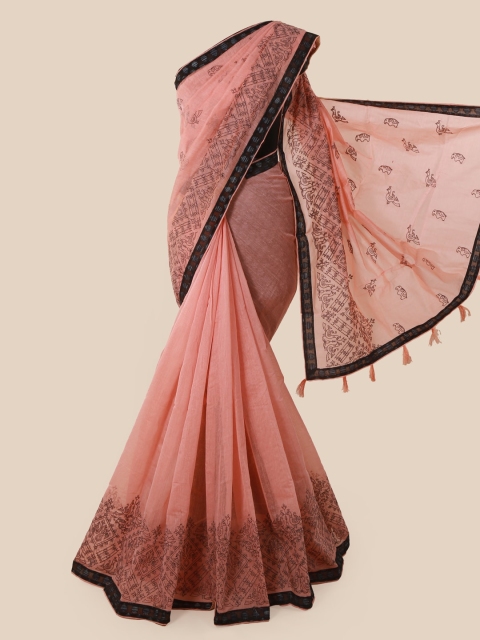 

Pothys Peach-Coloured & Black Supernet Printed Saree