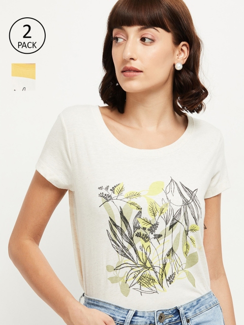 

max Women Pack of 2 Printed T-shirts, Yellow