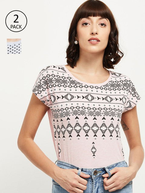 

max Women Grey & Pink Pack of 2 Printed Tops