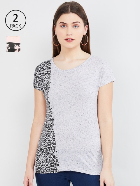 

max Women Pack of 2 Printed T-shirts, Grey