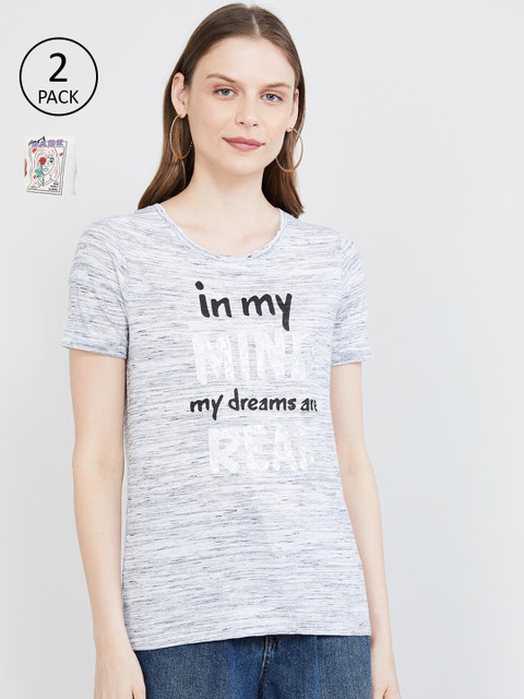 

max Women Pack of 2 Printed T-shirts, Grey