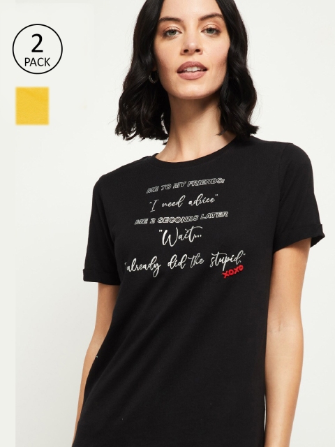

max Women Pack of 2 Printed Tops, Black