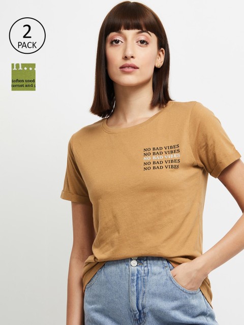 

max Women Brown & Green Pack of 2 Printed T-shirts