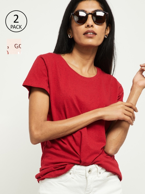 

max Women Red & Pink Pack of 2 T-shirts