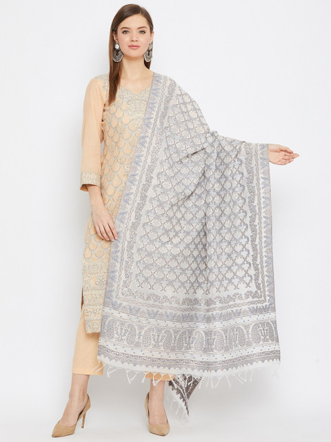 

Safaa White & Grey Woven Design Dupatta