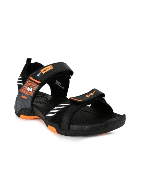

Campus Men Black & Orange Printed Sports Sandals