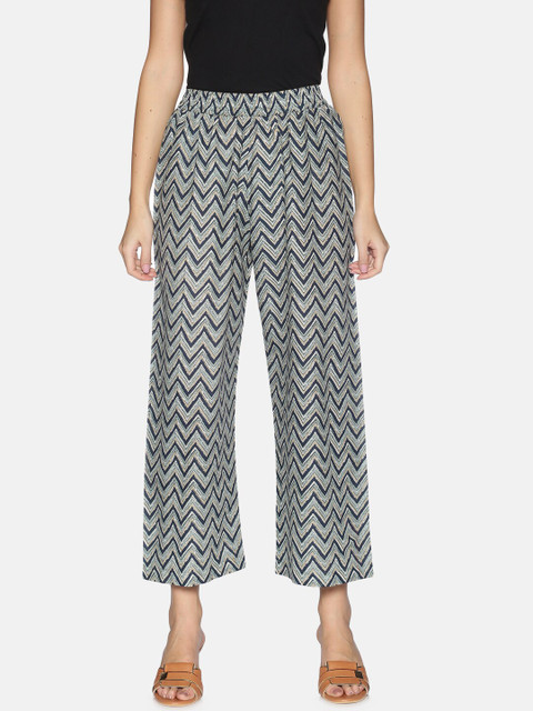 

Saffron Threads Women Grey Zigzag Printed Straight Palazzos