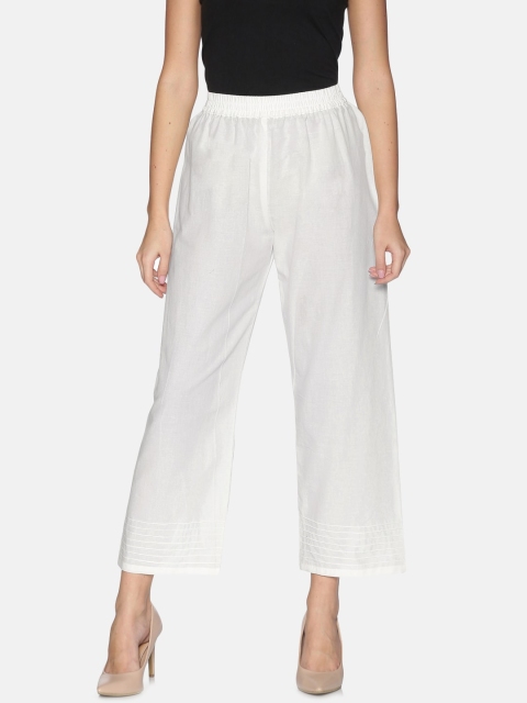 

Saffron Threads Women Off-White Solid Straight Palazzos