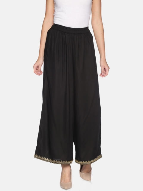 

Saffron Threads Women Black Hem Design Wide Leg Palazzos