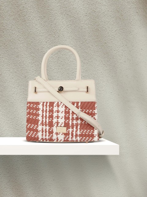 

Allen Solly Off-White & Pink Woven Design Handheld Bag