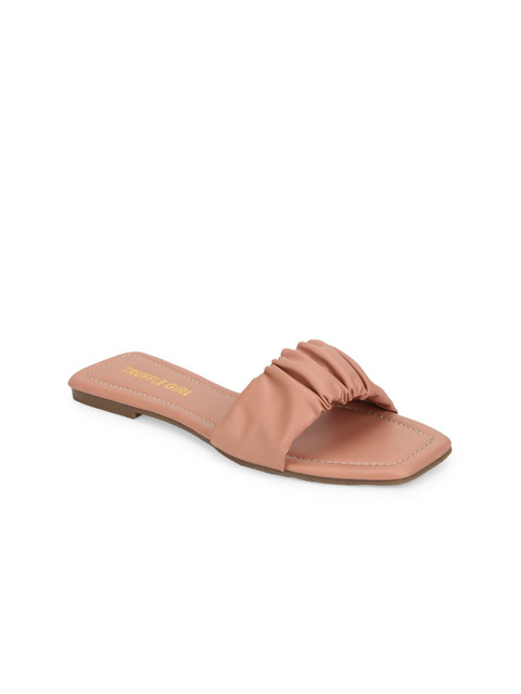 

Truffle Collection Women Nude-Coloured Solid PU Open Toe Flats