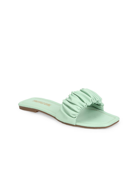 

Truffle Collection Women Green Solid PU Open Toe Flats