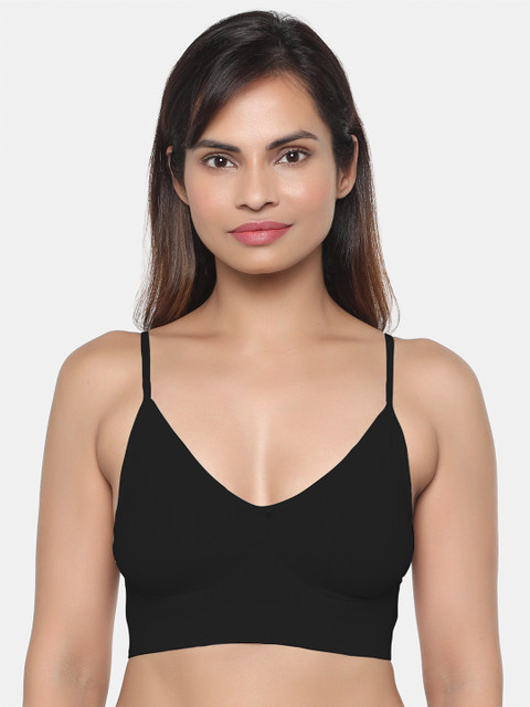 

miorre Black Solid Non-Wired Lightly Padded Workout Bra SL04-097699
