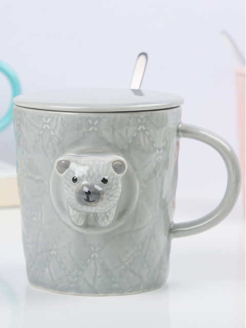 

Bigsmall Grey 3D Bear Mug With Lid & Spoon 380 ml