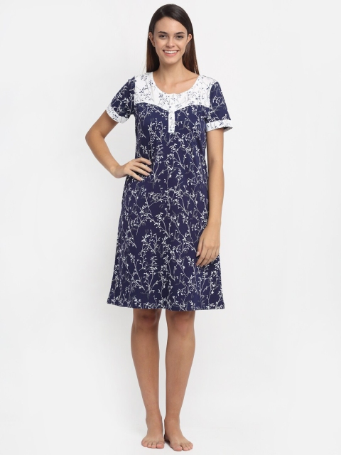 

Global Republic Navy Blue & White Printed Nightdress