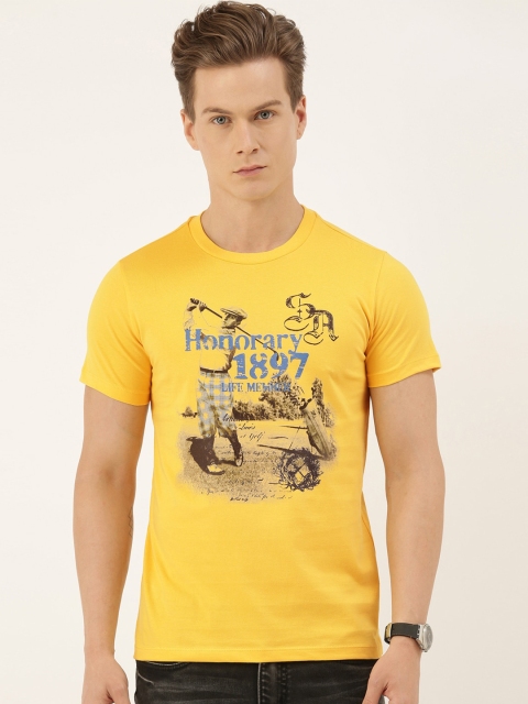 

QUANCIOUS Men Mustard Printed Round Neck Sustainable T-shirt