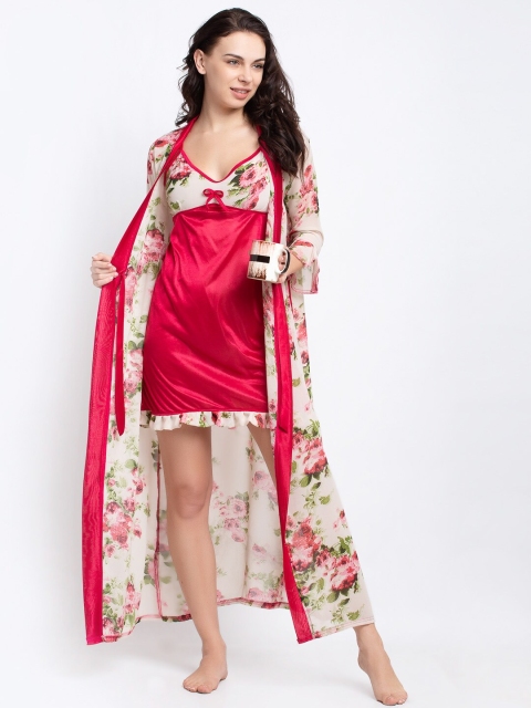 

Claura Magenta & Cream-Coloured Printed Nightdress