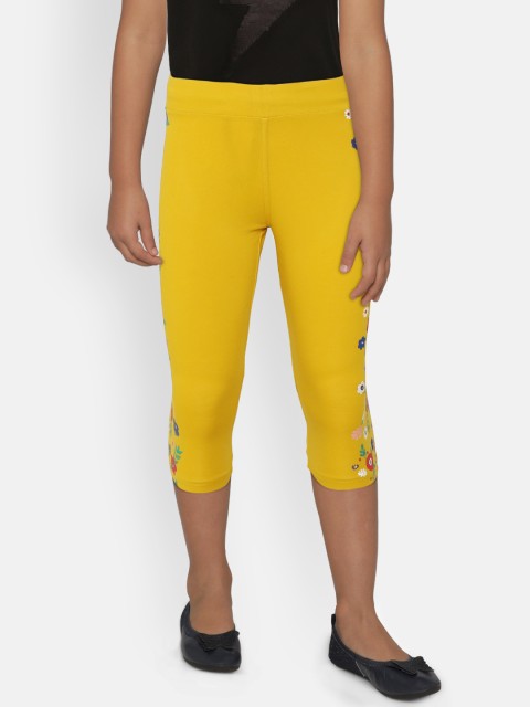 

Sweet Dreams Girls Yellow & White Floral Print Cotton Capris