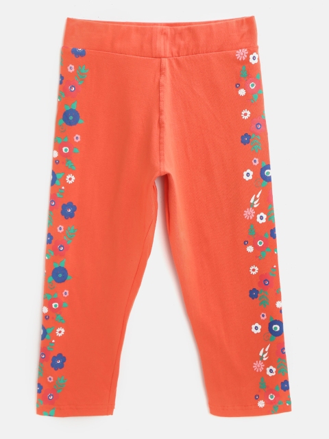 

Sweet Dreams Girls Orange & Navy Blue Floral Print Detail Capris