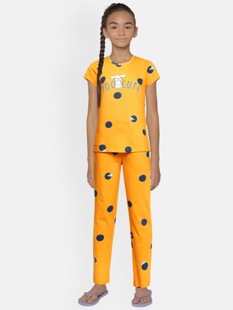 

Sweet Dreams Girls Mustard Printed Pure Cotton Night suit