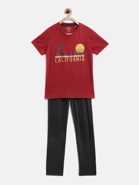 

Sweet Dreams Boys Red & Charcoal Grey Pure Cotton Printed Night suit