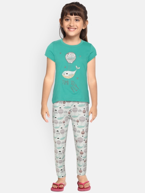 

Sweet Dreams Girls Green & White Embroidered Night Suit
