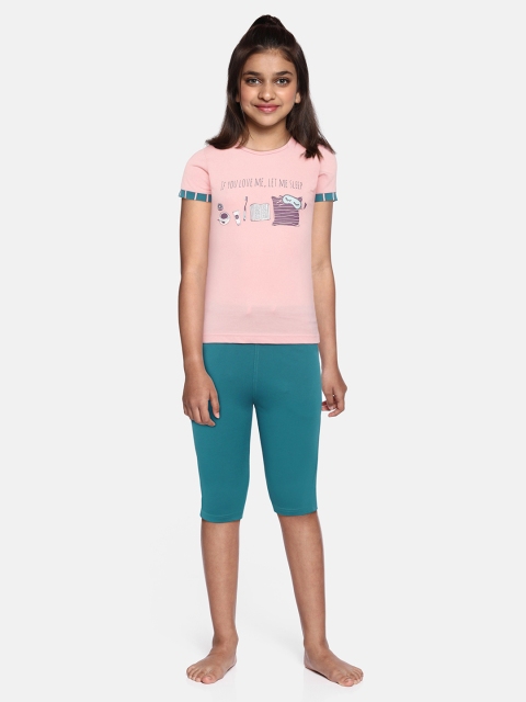

Sweet Dreams Girls Pink & Teal Typography Printed Night suit