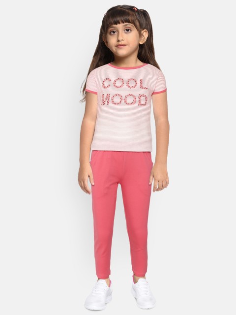 

Sweet Dreams Girls Pink & White Striped Night Suit