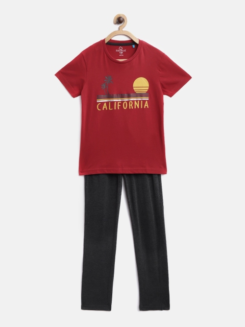 

Sweet Dreams Boys Red & Charcoal Grey Pure Cotton Typography Printed Night suit