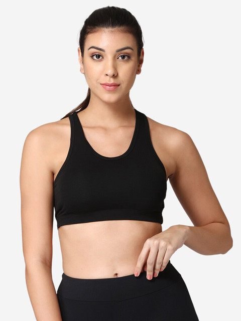 

ABELINO Black Solid Non-Wired Non Padded Workout Bra