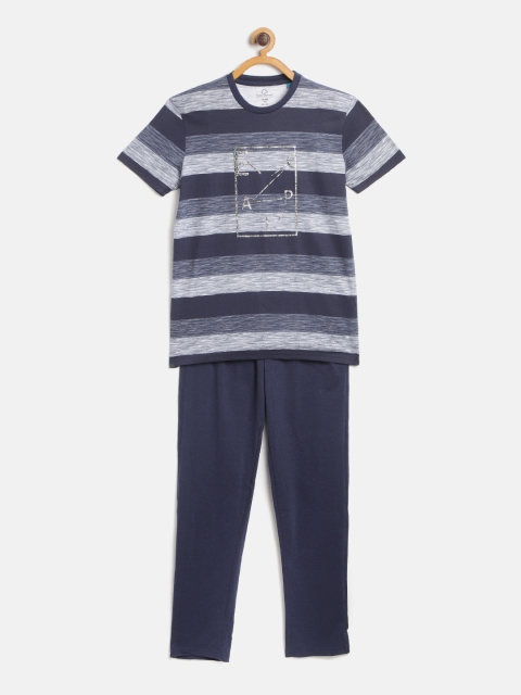 

Sweet Dreams Boys Navy Blue & White Striped Night suit with Grindle Effect