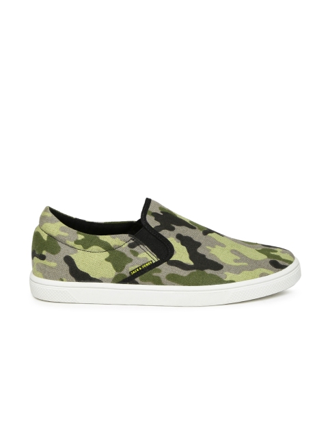 

Jack & Jones Men Olive Green & Grey Camouflage Print Slip-On Sneakers
