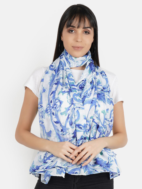 

Aditi Wasan Women White & Blue Printed Stole