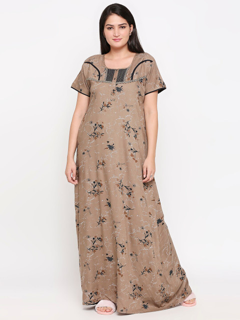 

XIN Beige & Black Floral Printed Nightdress