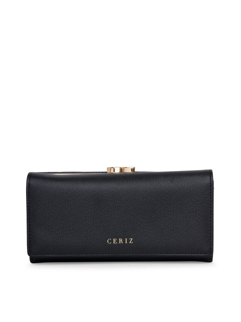 

CERIZ Women Black Textured Envelope Wallet