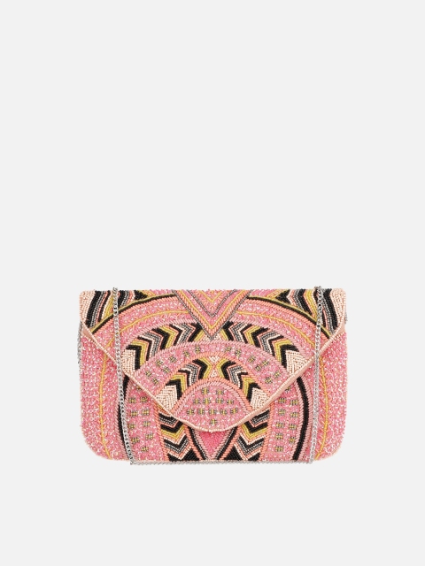 

Aditi Wasan Pink & Cream-Coloured Embellished Envelope Clutch