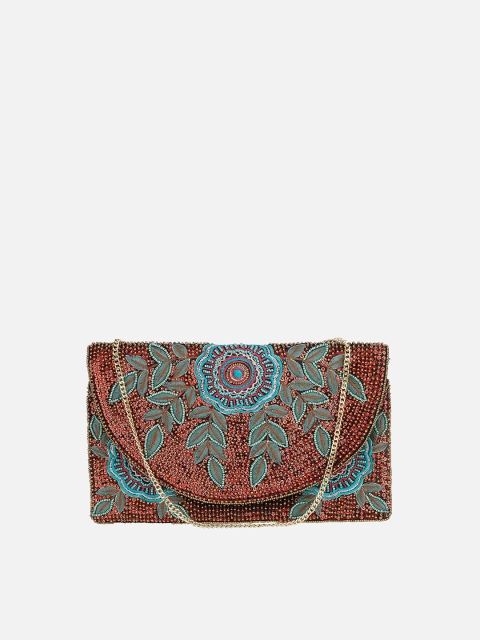 

Aditi Wasan Orange & Turquoise Blue Embellished Purse Clutch