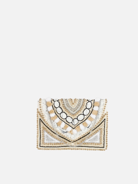 

Aditi Wasan White & Beige Embellished Purse Clutch