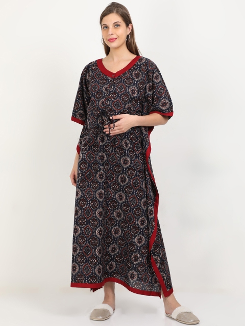 

The Mom Store Maternity Women Navy Blue Printed Nighty