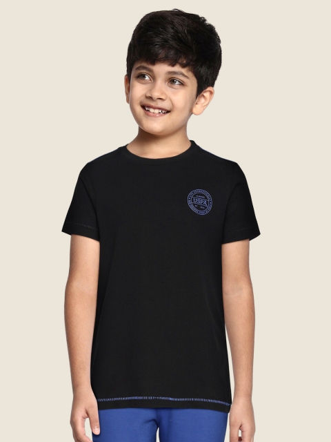 

U.S. Polo Assn. Kids Boys Black Solid Pure Cotton Lounge T-shirt