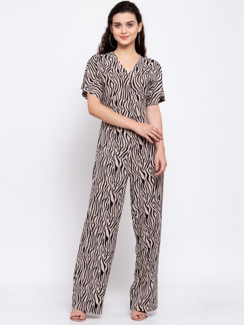

iki chic Women Brown & Black Printed Basic Jumpsuit