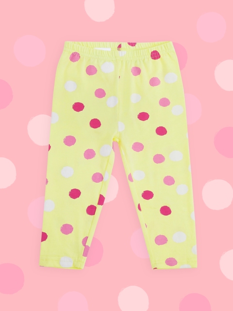 

Pantaloons Infant Girls Yellow & Pink Polka Dot Printed Ankle-Length Leggings