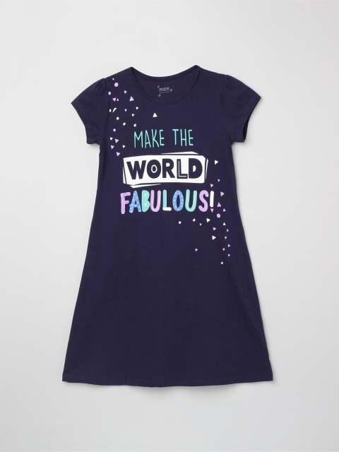 

max Girls Blue & White Printed Nightdress